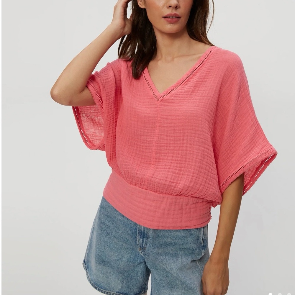 Michael Stars Imani Cropped Dolman Sleeve Gauze Top. NWT. Small.  Zinnia.
